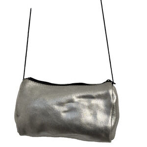 Shafir Handbag Genuine Leather Metallic Silver Small Clutch Purse Glam Event USA